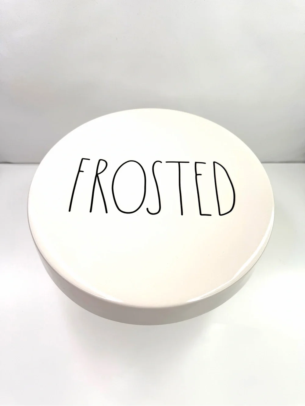 Rae Dunn White Black Frosted White Ceramic Cake Stand